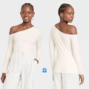 Small - Womens Slim Fit Long Sleeve Blouse - A New Day - Off-White